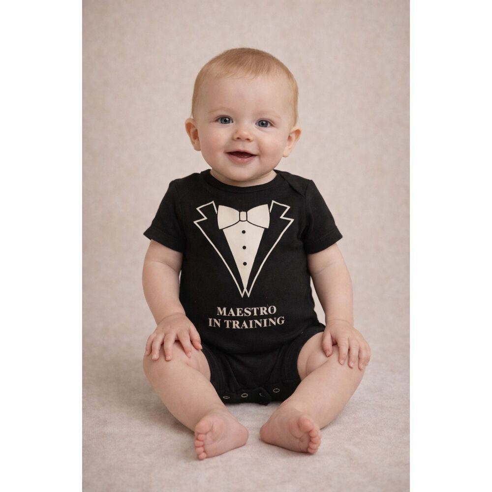 Metropolitan Met Opera Tuxedo Maestro Orchestra Conductor Romper, Size 6 Months